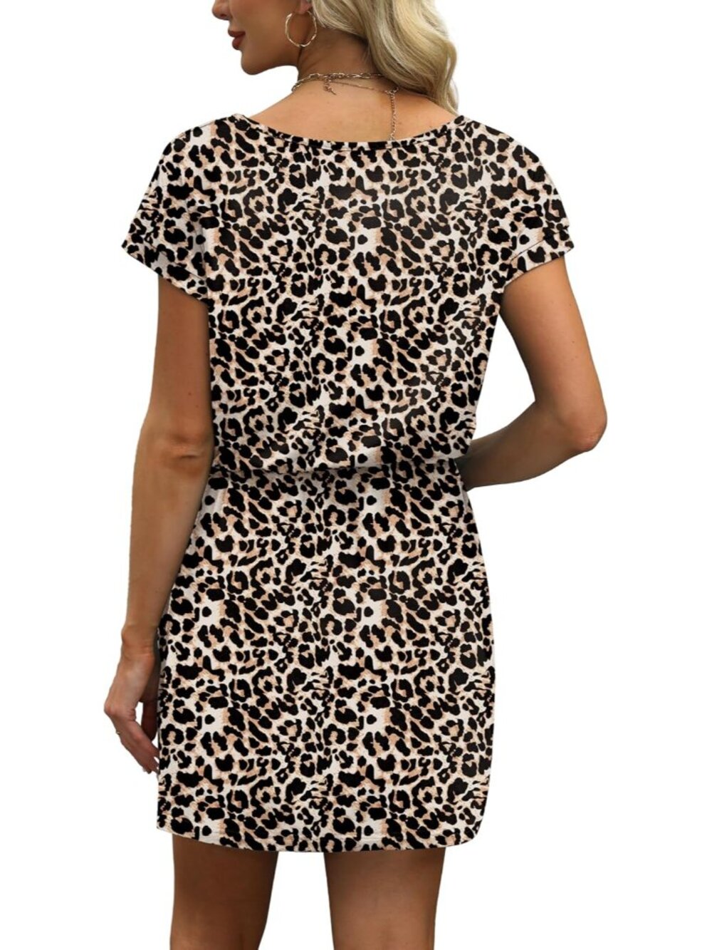 Summer Dresses for Women 2026 V Neck T Shirt Casual Mini Dresses Tie Waist Sundr - Picture 5 of 5